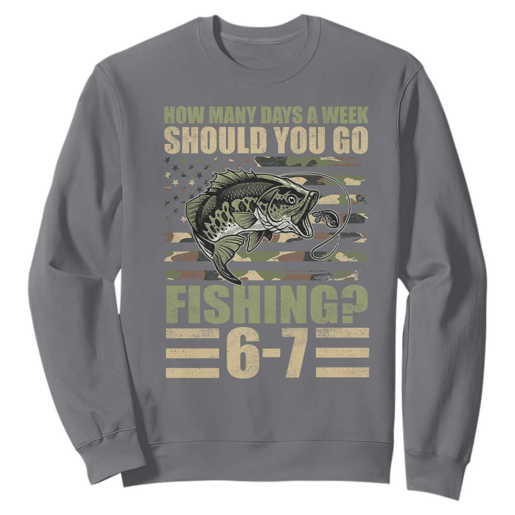 Fishing 67 Meme Sweatshirt How Many Days A Week Should You Go Fishing Camo Flag TS11 Charcoal Print Your Wear