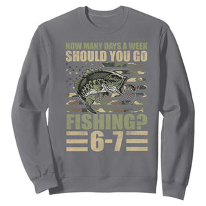 Fishing 67 Meme Sweatshirt How Many Days A Week Should You Go Fishing Camo Flag TS11 Charcoal Print Your Wear