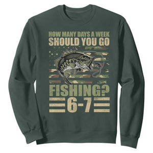 Fishing 67 Meme Sweatshirt How Many Days A Week Should You Go Fishing Camo Flag TS11 Dark Forest Green Print Your Wear