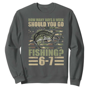 Fishing 67 Meme Sweatshirt How Many Days A Week Should You Go Fishing Camo Flag TS11 Dark Heather Print Your Wear