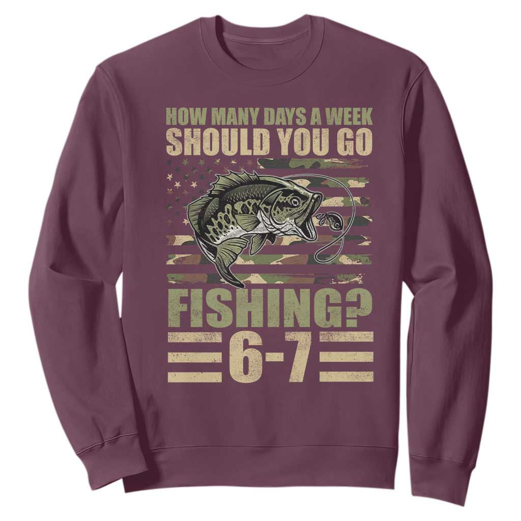 Fishing 67 Meme Sweatshirt How Many Days A Week Should You Go Fishing Camo Flag TS11 Maroon Print Your Wear