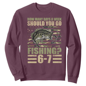 Fishing 67 Meme Sweatshirt How Many Days A Week Should You Go Fishing Camo Flag TS11 Maroon Print Your Wear