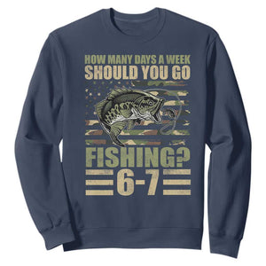 Fishing 67 Meme Sweatshirt How Many Days A Week Should You Go Fishing Camo Flag TS11 Navy Print Your Wear