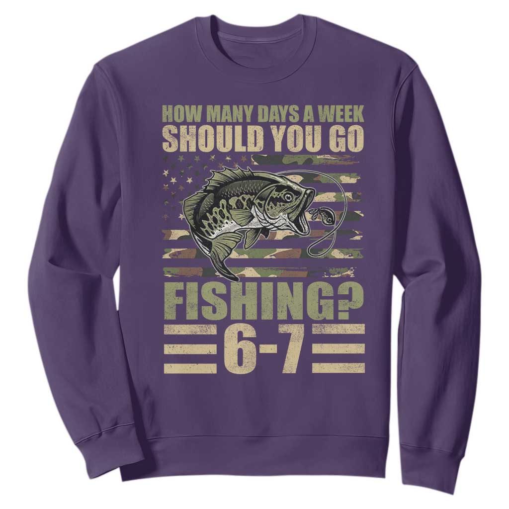 Fishing 67 Meme Sweatshirt How Many Days A Week Should You Go Fishing Camo Flag TS11 Purple Print Your Wear