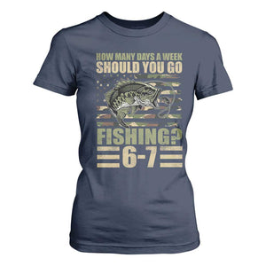 Fishing 67 Meme T Shirt For Women How Many Days A Week Should You Go Fishing Camo Flag TS11 Navy Print Your Wear