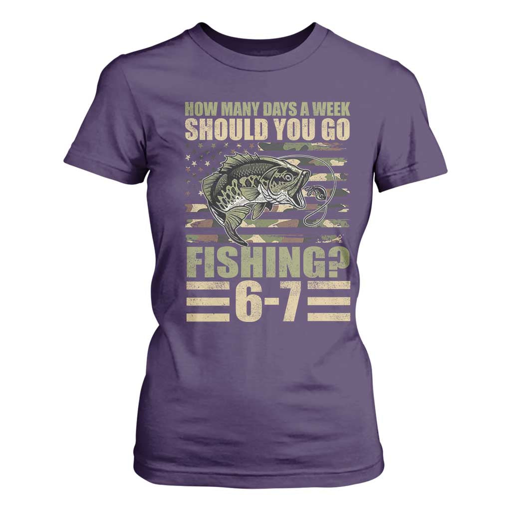 Fishing 67 Meme T Shirt For Women How Many Days A Week Should You Go Fishing Camo Flag TS11 Purple Print Your Wear