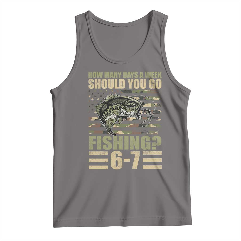 Fishing 67 Meme Tank Top How Many Days A Week Should You Go Fishing Camo Flag TS11 Deep Heather Print Your Wear