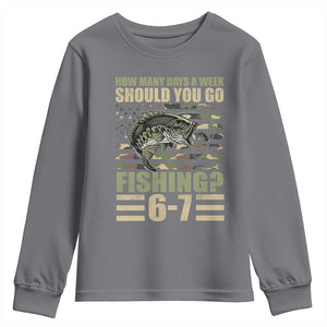 Fishing 67 Meme Youth Sweatshirt How Many Days A Week Should You Go Fishing Camo Flag TS11 Charcoal Print Your Wear