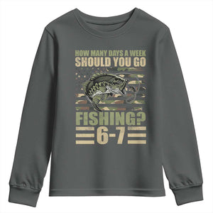 Fishing 67 Meme Youth Sweatshirt How Many Days A Week Should You Go Fishing Camo Flag TS11 Dark Heather Print Your Wear