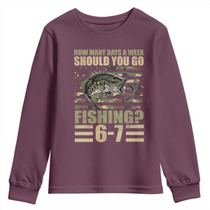 Fishing 67 Meme Youth Sweatshirt How Many Days A Week Should You Go Fishing Camo Flag TS11 Maroon Print Your Wear