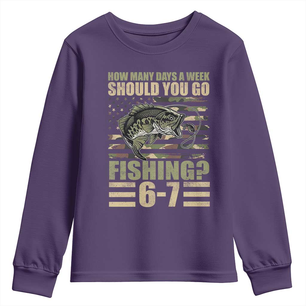 Fishing 67 Meme Youth Sweatshirt How Many Days A Week Should You Go Fishing Camo Flag TS11 Purple Print Your Wear