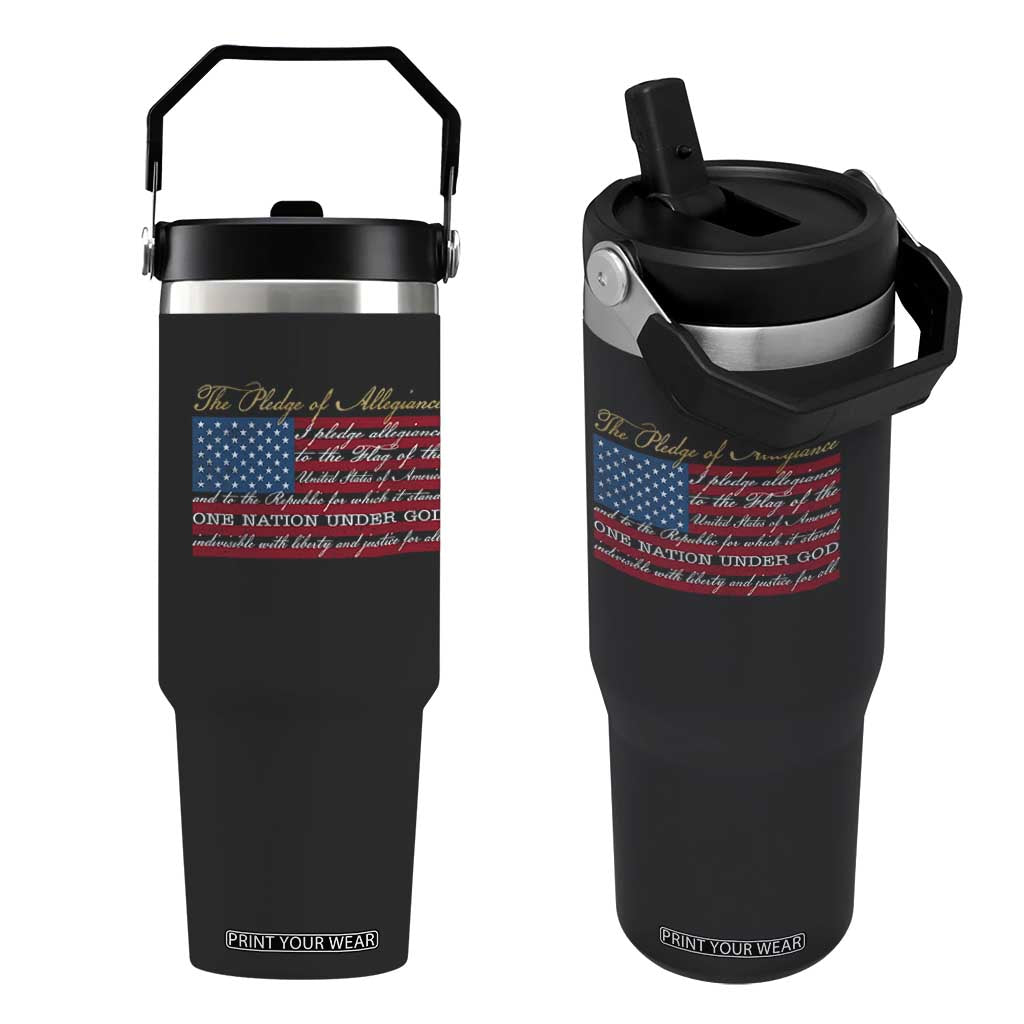 The Pledge of Allegiance Flip Straw Tumbler US Military Veteran Patriotic American Flag TS11 One Size: 30 oz Black Print Your Wear