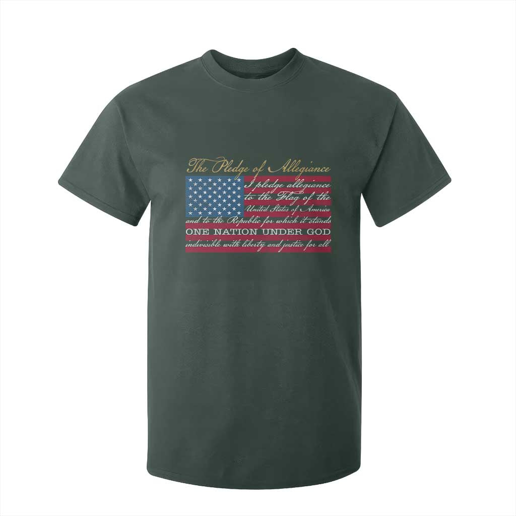 The Pledge of Allegiance T Shirt For Kid US Military Veteran Patriotic American Flag TS11 Dark Forest Green Print Your Wear