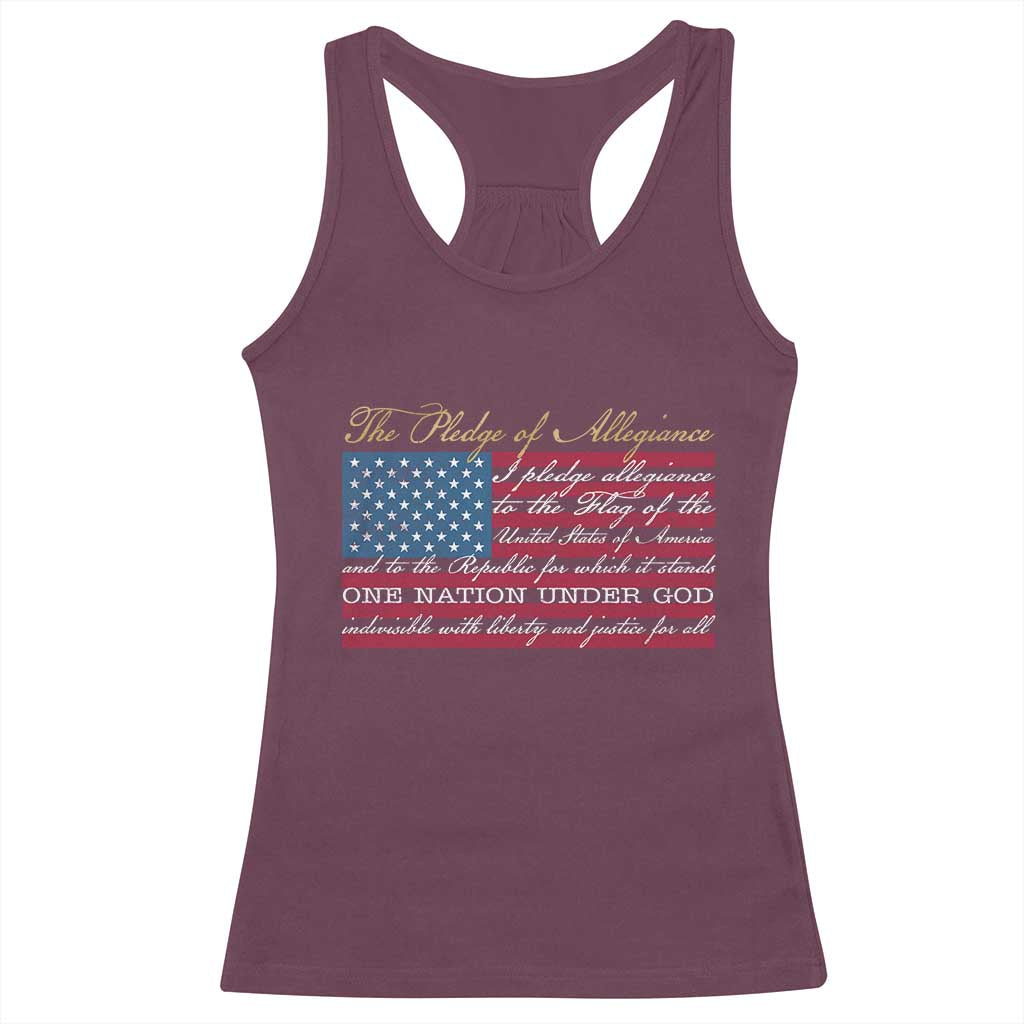 The Pledge of Allegiance Racerback Tank Top US Military Veteran Patriotic American Flag TS11 Maroon Print Your Wear