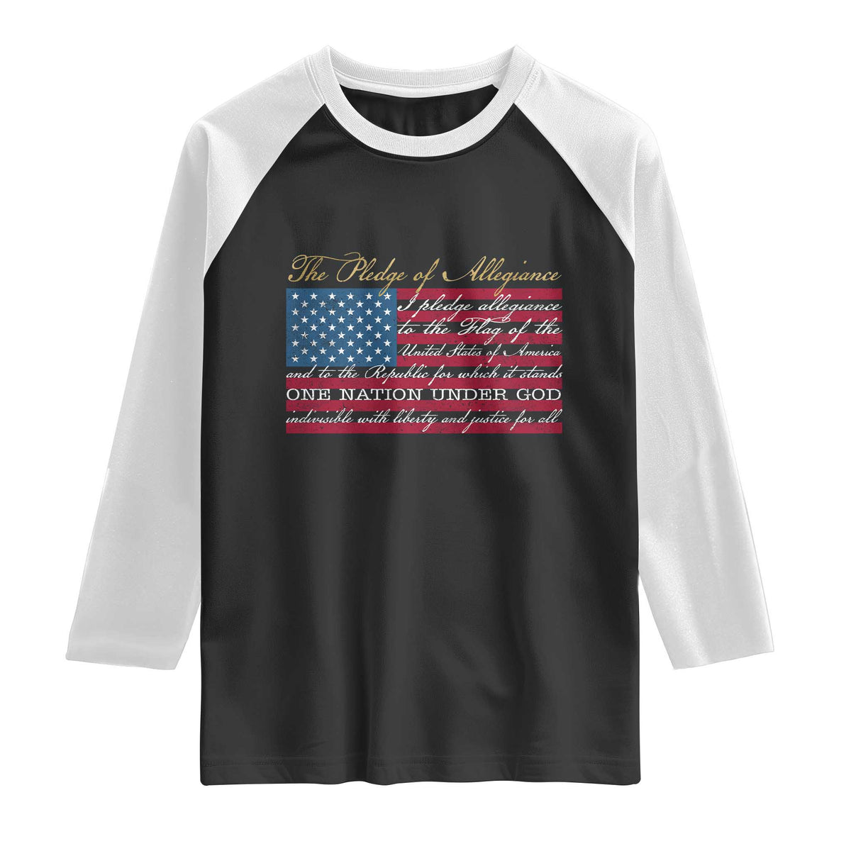 The Pledge of Allegiance Raglan Shirt US Military Veteran Patriotic American Flag TS11 Black White Print Your Wear
