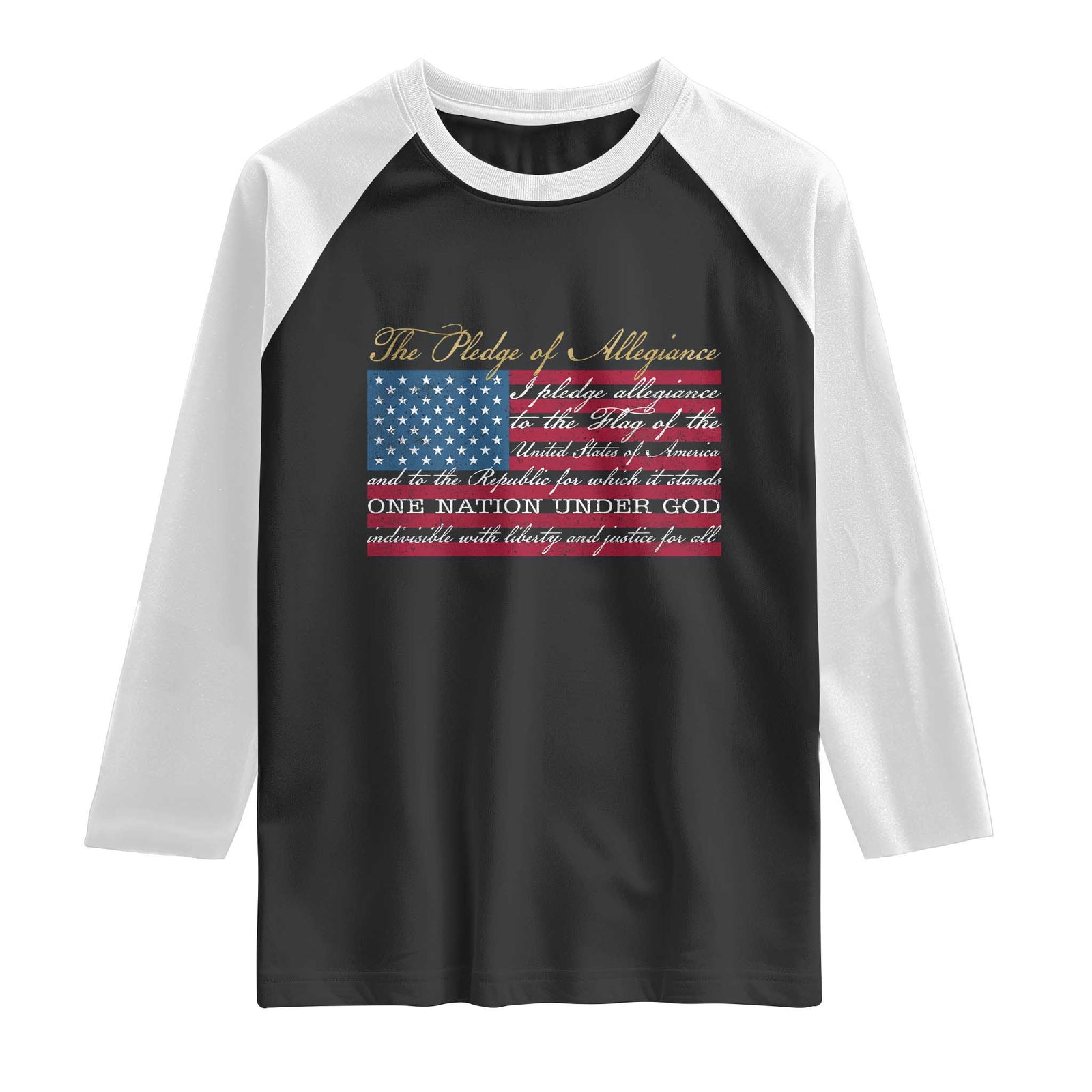 The Pledge of Allegiance Raglan Shirt US Military Veteran Patriotic American Flag TS11 Black White Print Your Wear