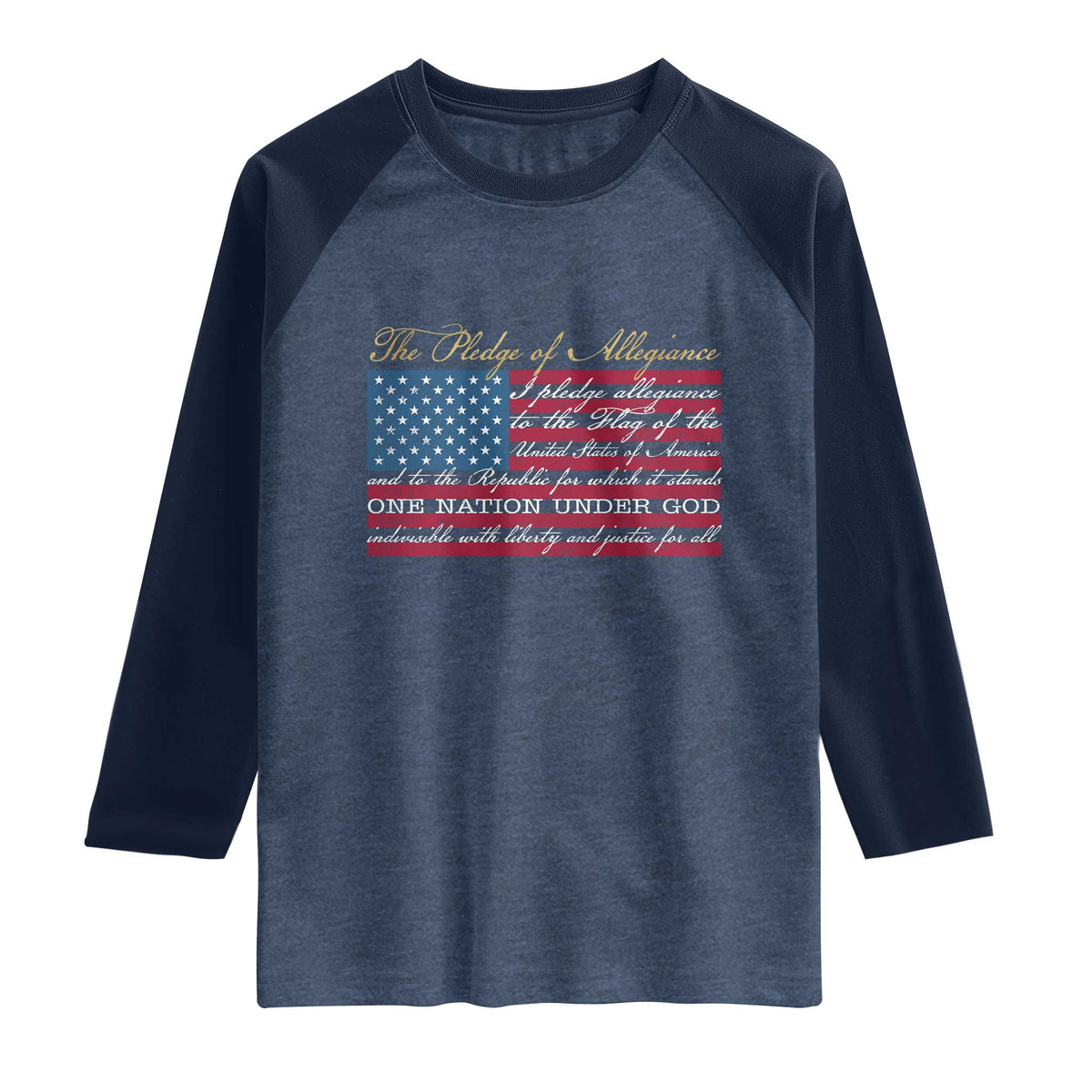 The Pledge of Allegiance Raglan Shirt US Military Veteran Patriotic American Flag TS11 Heather Denim Navy Print Your Wear