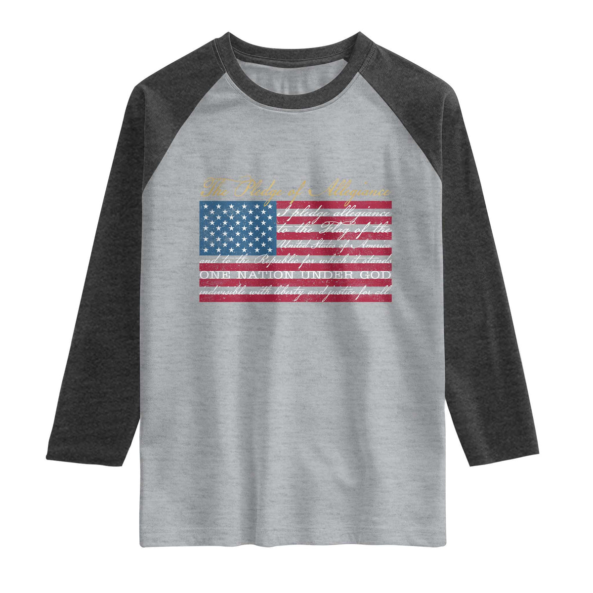 The Pledge of Allegiance Raglan Shirt US Military Veteran Patriotic American Flag TS11 Heather Gray Heather Charcoal Print Your Wear