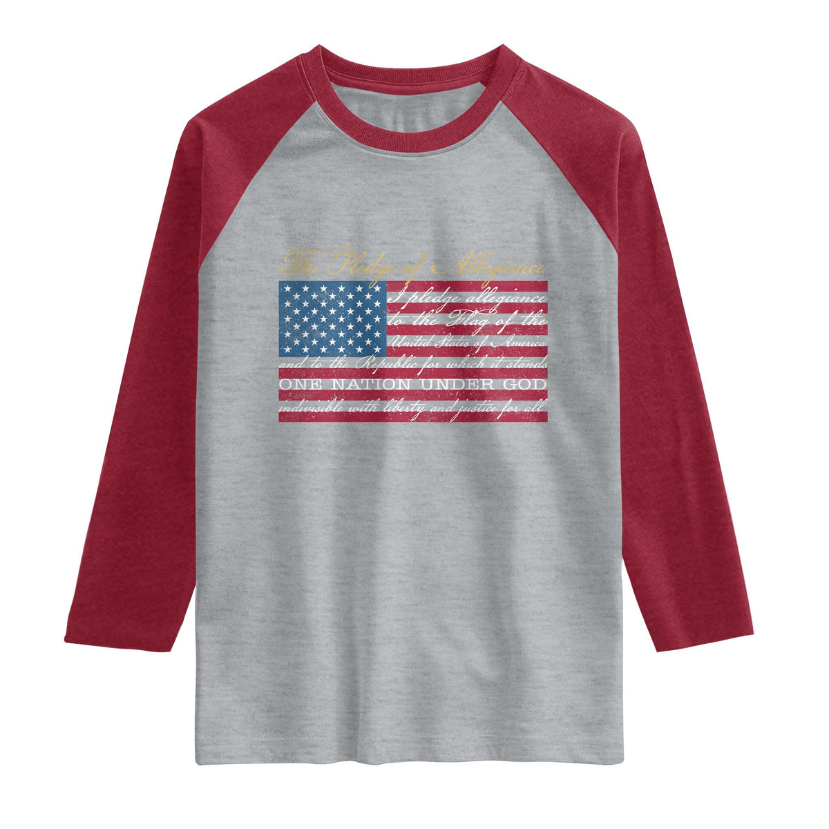The Pledge of Allegiance Raglan Shirt US Military Veteran Patriotic American Flag TS11 Heather Gray Heather Red Print Your Wear