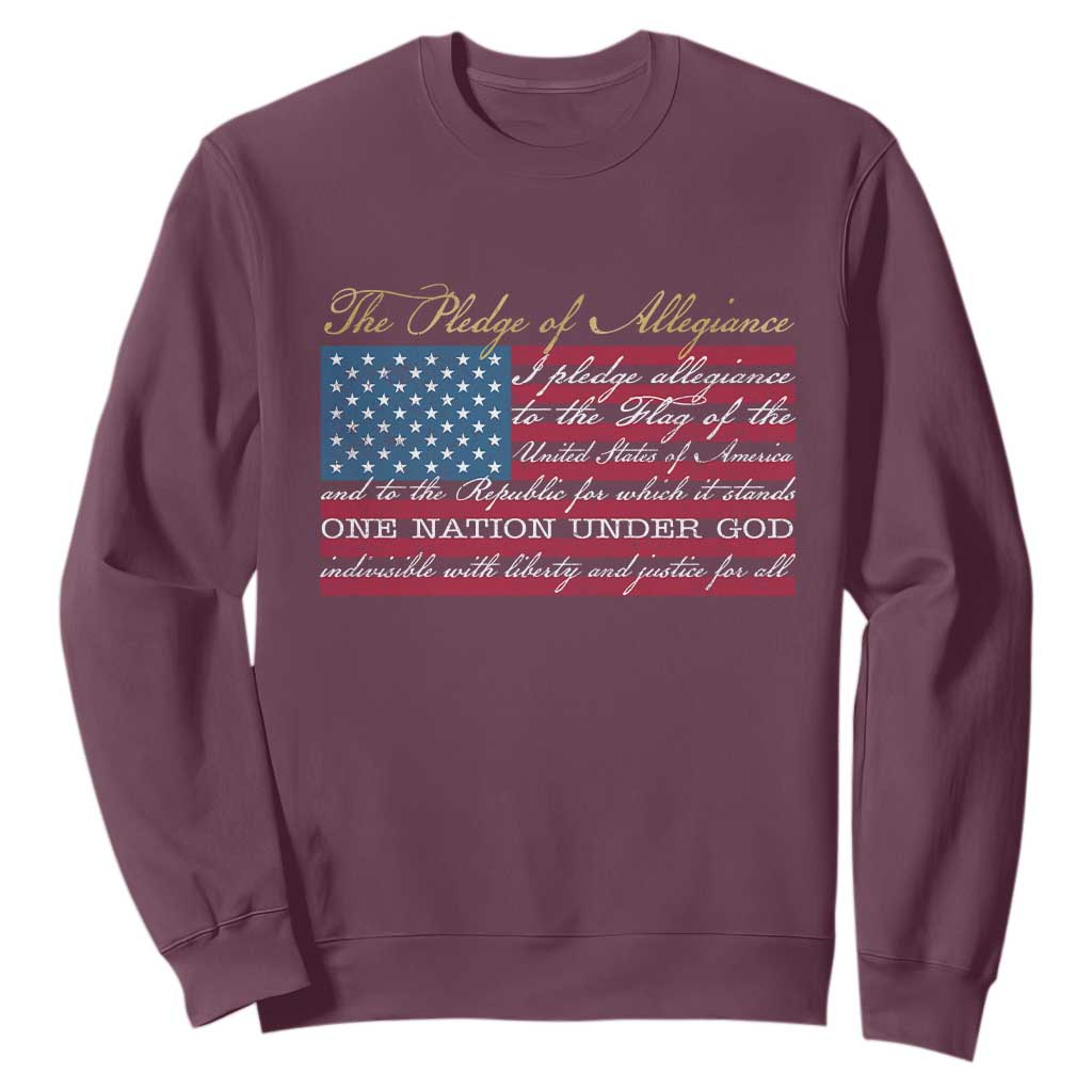 The Pledge of Allegiance Sweatshirt US Military Veteran Patriotic American Flag TS11 Maroon Print Your Wear