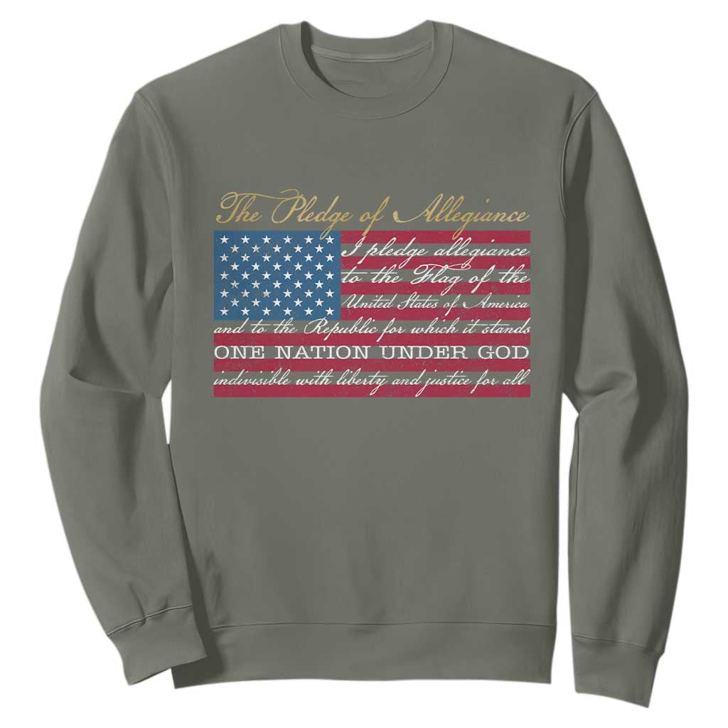 The Pledge of Allegiance Sweatshirt US Military Veteran Patriotic American Flag TS11 Military Green Print Your Wear