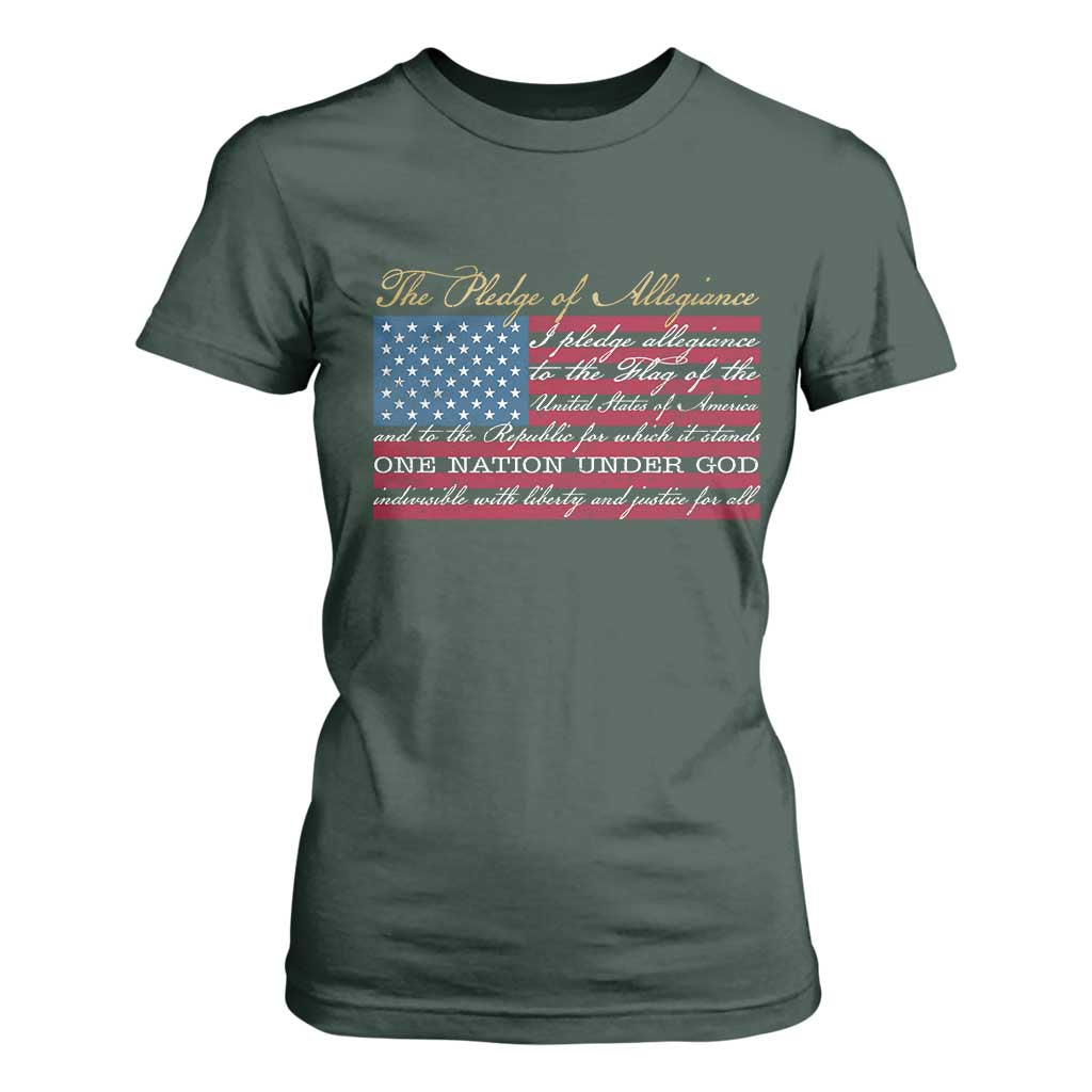 The Pledge of Allegiance T Shirt For Women US Military Veteran Patriotic American Flag TS11 Dark Forest Green Print Your Wear