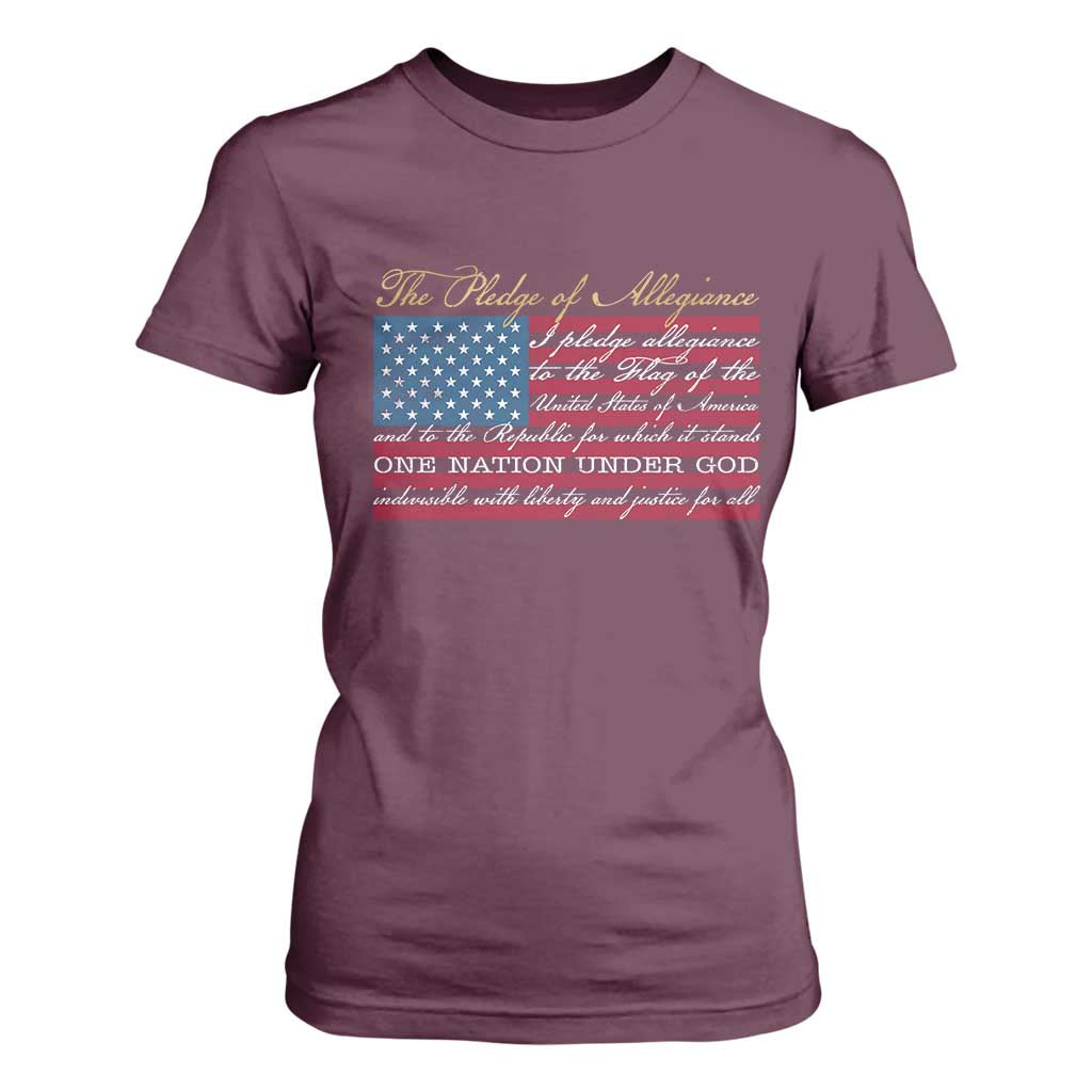 The Pledge of Allegiance T Shirt For Women US Military Veteran Patriotic American Flag TS11 Maroon Print Your Wear