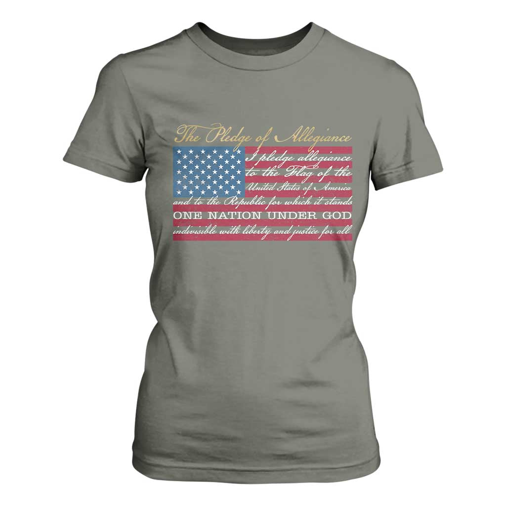 The Pledge of Allegiance T Shirt For Women US Military Veteran Patriotic American Flag TS11 Military Green Print Your Wear