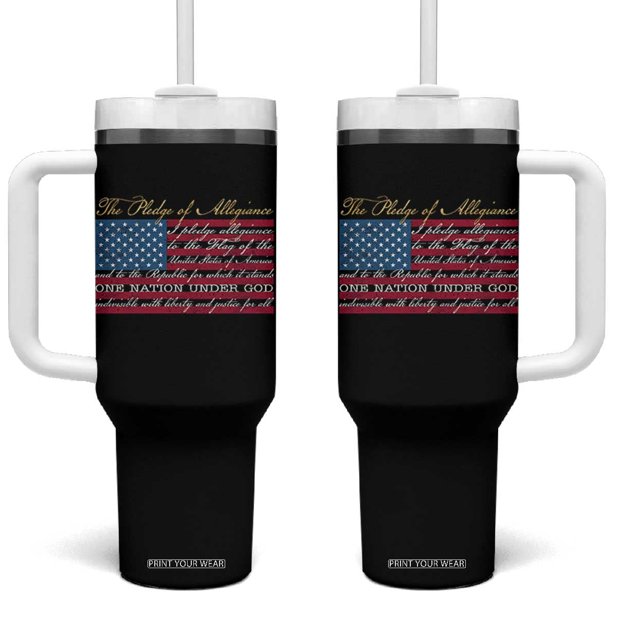 The Pledge of Allegiance Tumbler With Handle US Military Veteran Patriotic American Flag TS11 One Size: 40 oz Black Print Your Wear
