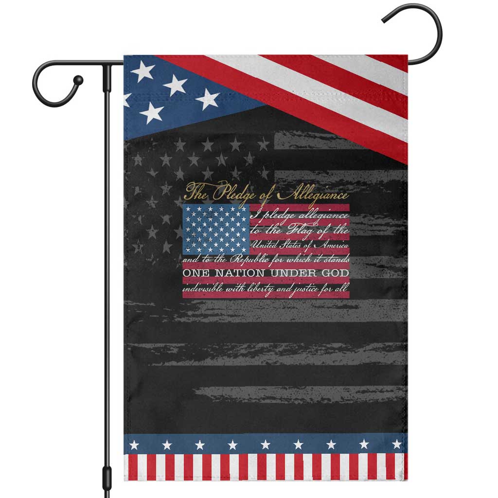 The Pledge of Allegiance Patriotic Garden Flag US Military Veteran Patriotic American Flag TS11 Distressed Black Blue Print Your Wear