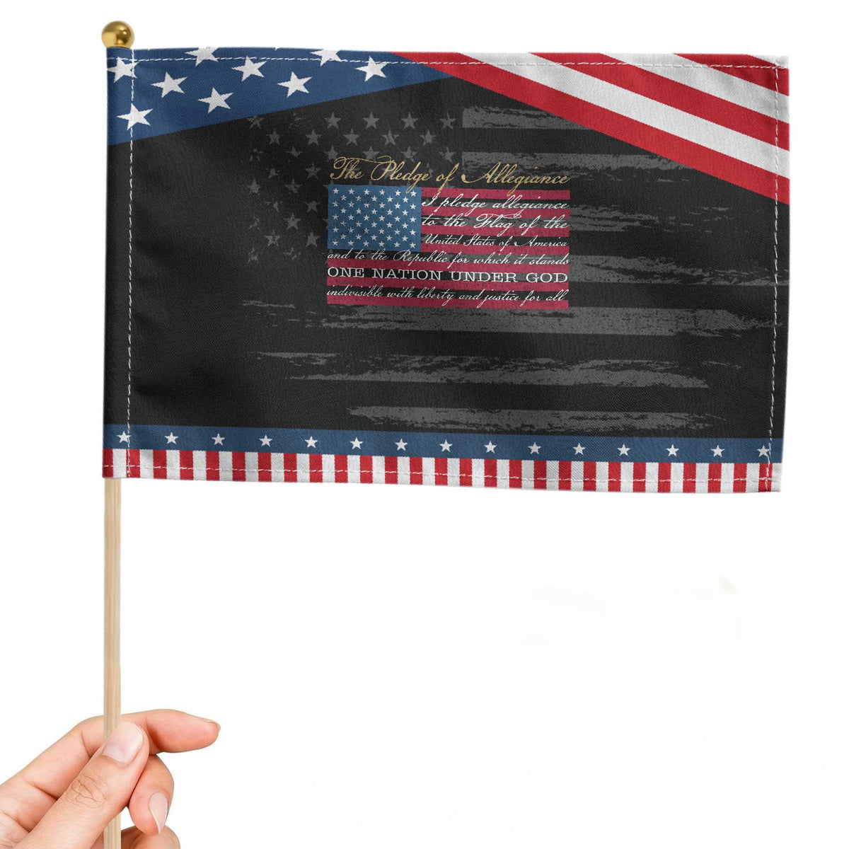 The Pledge of Allegiance Patriotic Handheld Flag US Military Veteran American Flag TS11 Distressed 8.2