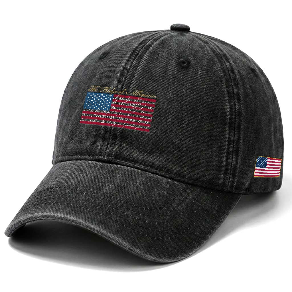 The Pledge of Allegiance Washed Cotton Baseball Cap US Military Veteran Patriotic American Flag TS11 Print Your Wear