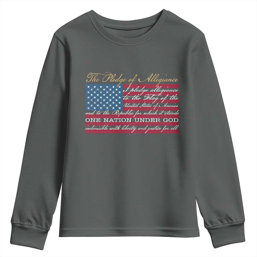 The Pledge of Allegiance Youth Sweatshirt US Military Veteran Patriotic American Flag TS11 Dark Heather Print Your Wear