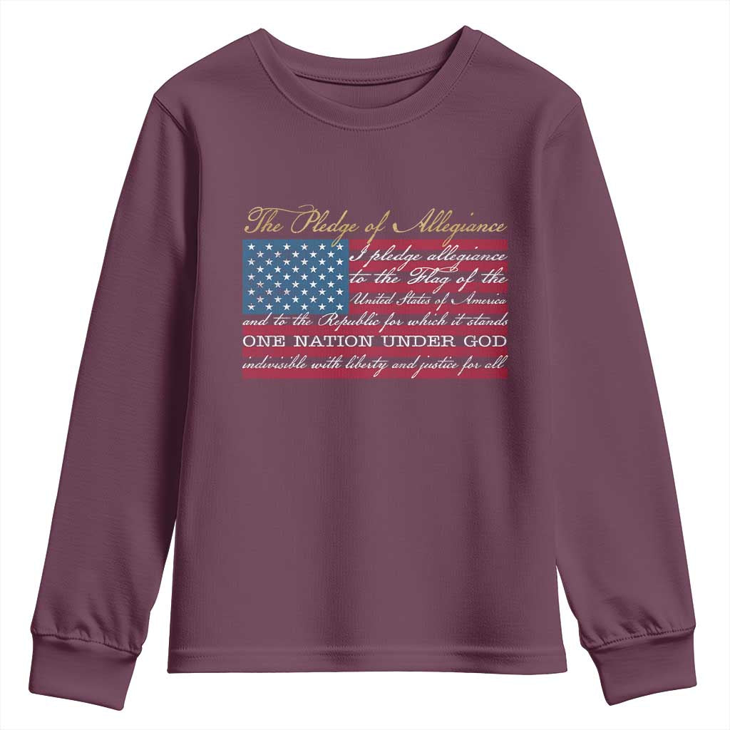 The Pledge of Allegiance Youth Sweatshirt US Military Veteran Patriotic American Flag TS11 Maroon Print Your Wear