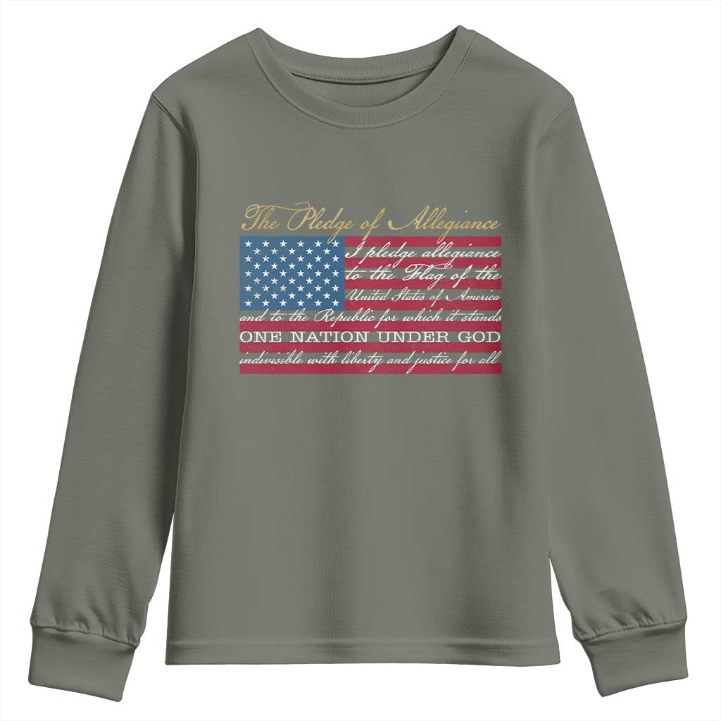 The Pledge of Allegiance Youth Sweatshirt US Military Veteran Patriotic American Flag TS11 Military Green Print Your Wear