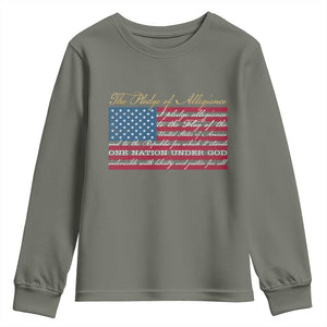 The Pledge of Allegiance Youth Sweatshirt US Military Veteran Patriotic American Flag TS11 Military Green Print Your Wear