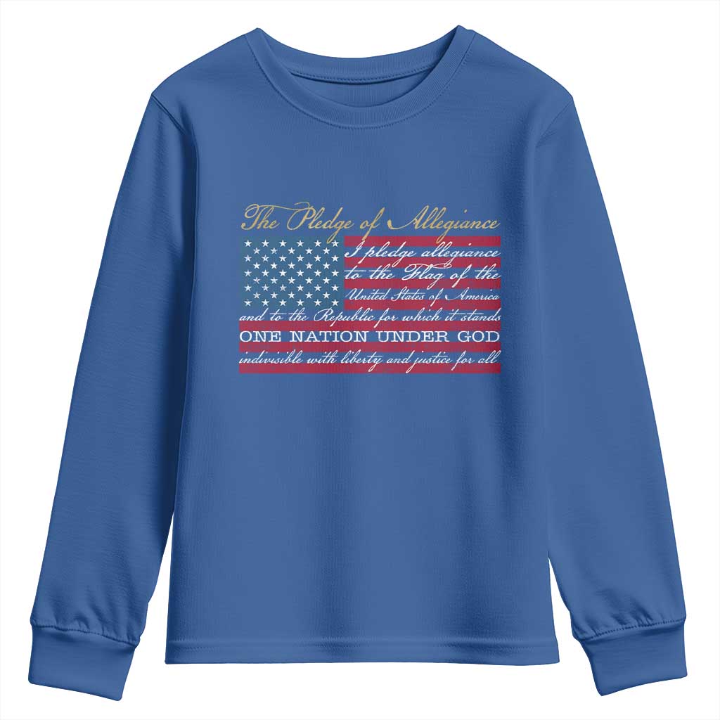 The Pledge of Allegiance Youth Sweatshirt US Military Veteran Patriotic American Flag TS11 Royal Blue Print Your Wear