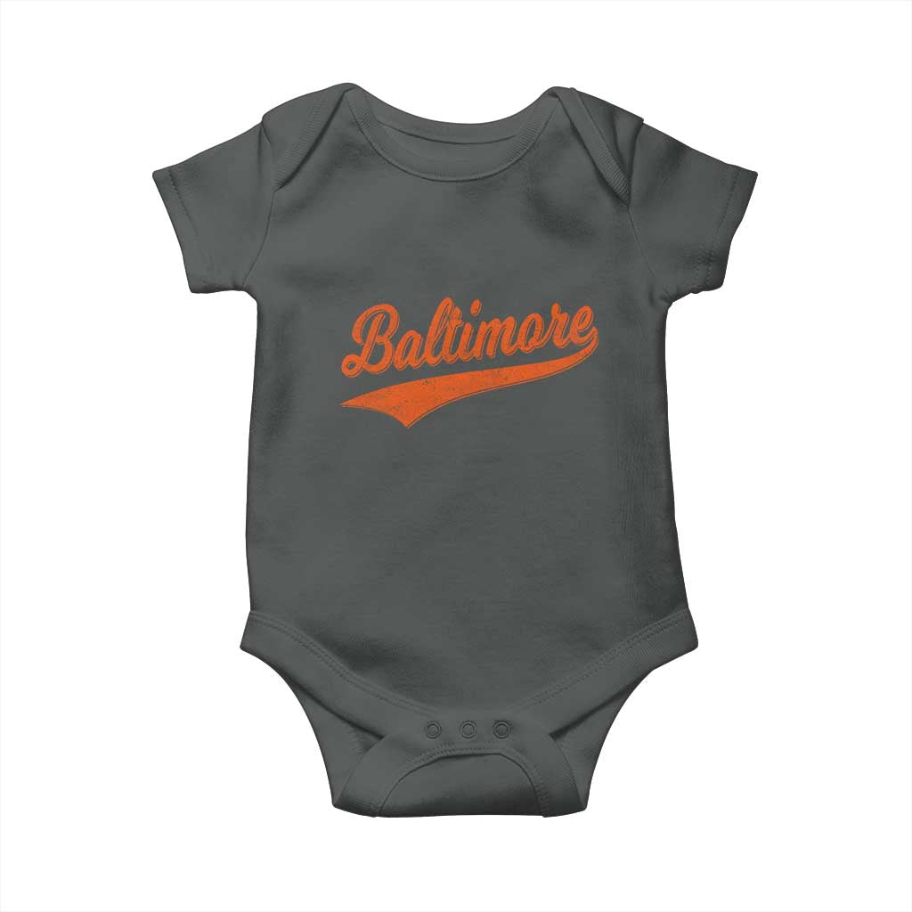 Baltimore Script Retro Baseball Sport Lovers City Pride Baby Onesie TS11 Dark Heather Print Your Wear