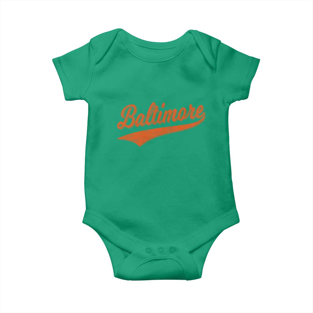 Baltimore Script Retro Baseball Sport Lovers City Pride Baby Onesie TS11 Irish Green Print Your Wear