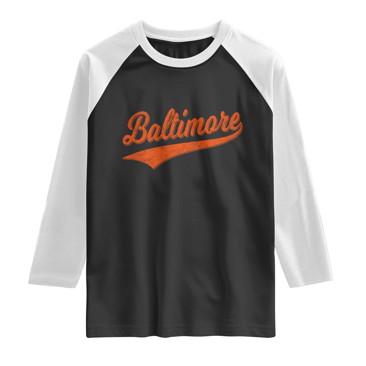 Baltimore Script Retro Baseball Sport Lovers City Pride Raglan Shirt TS11 Black White Print Your Wear