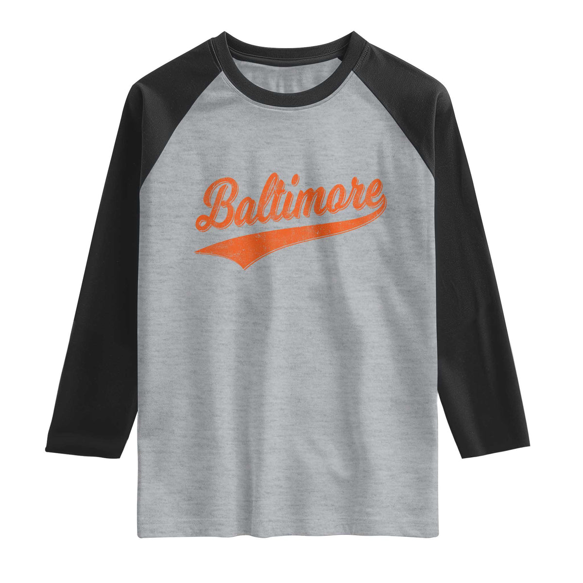 Baltimore Script Retro Baseball Sport Lovers City Pride Raglan Shirt TS11 Heather Gray Black Print Your Wear