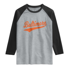 Baltimore Script Retro Baseball Sport Lovers City Pride Raglan Shirt TS11 Heather Gray Black Print Your Wear