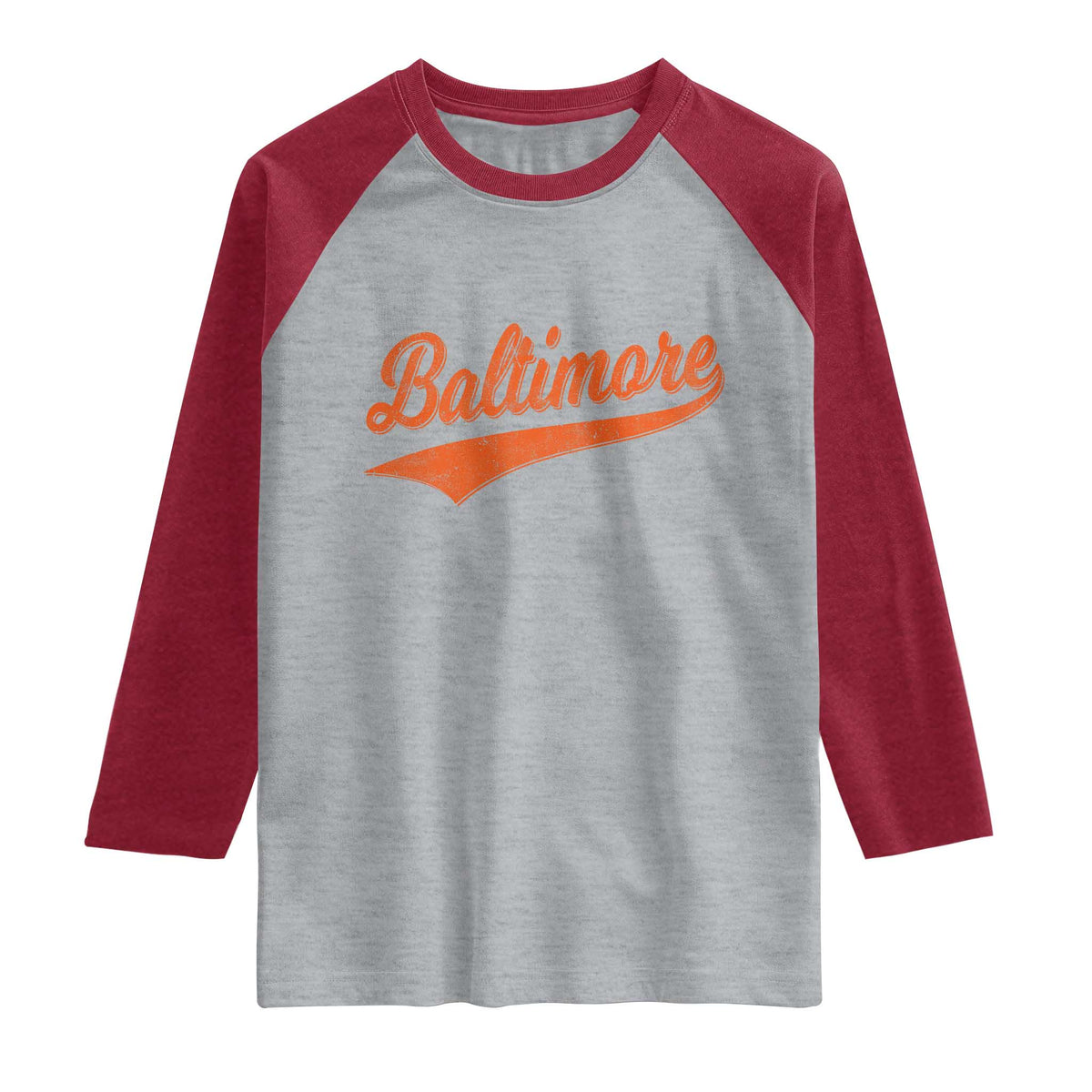 Baltimore Script Retro Baseball Sport Lovers City Pride Raglan Shirt TS11 Heather Gray Heather Red Print Your Wear