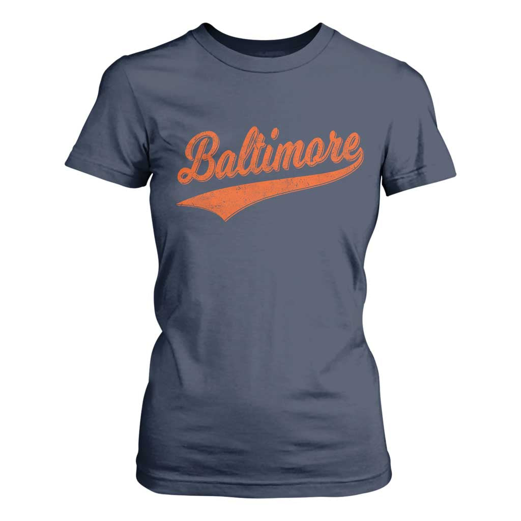 Baltimore Script Retro Baseball Sport Lovers City Pride T Shirt For Women TS11 Navy Print Your Wear