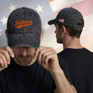 Baltimore Script Retro Baseball Sport Lovers City Pride Washed Cotton Baseball Cap TS11 Print Your Wear