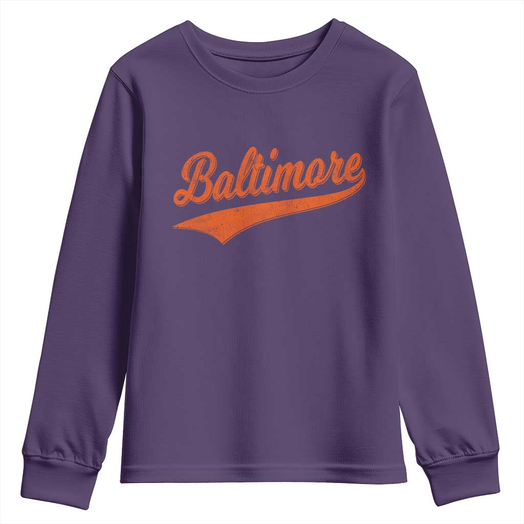 Baltimore Script Retro Baseball Sport Lovers City Pride Youth Sweatshirt TS11 Purple Print Your Wear