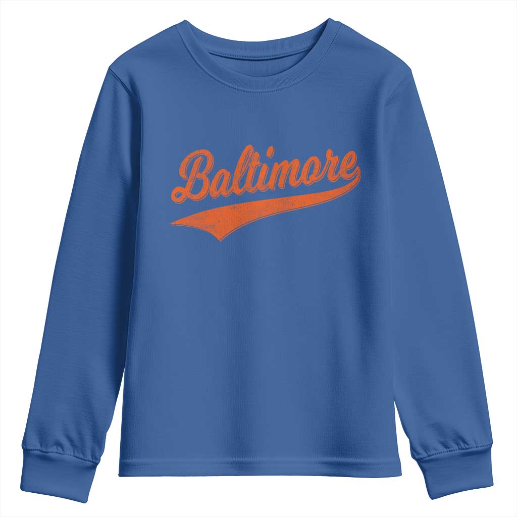 Baltimore Script Retro Baseball Sport Lovers City Pride Youth Sweatshirt TS11 Royal Blue Print Your Wear