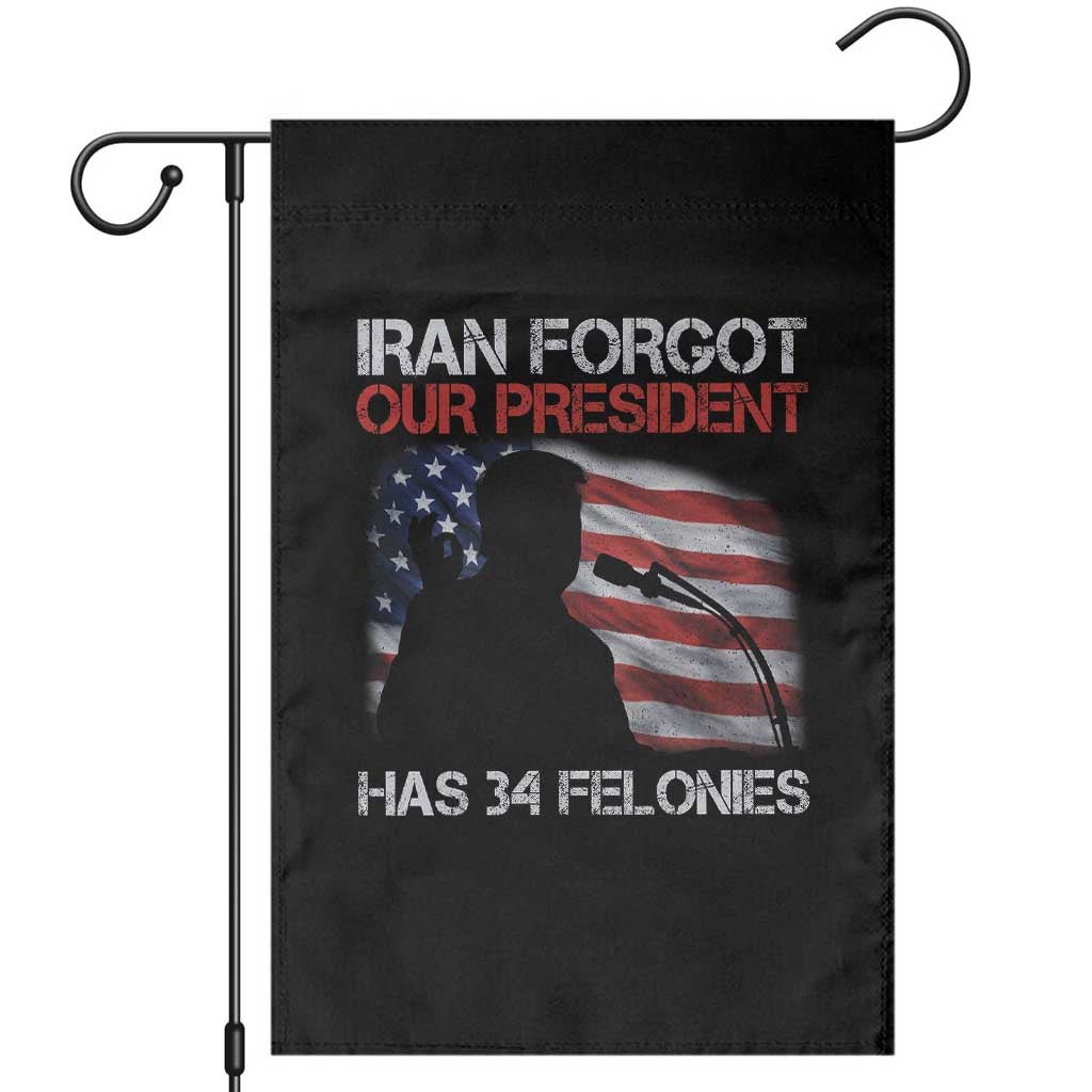 Iran Forgot Our President Has 34 Felonies Garden Flag Funny Political Satire Vintage American Flag TS11 Black Print Your Wear