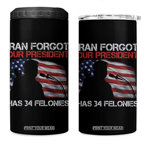 Iran Forgot Our President Has 34 Felonies 4 in 1 Can Cooler Tumbler Funny Political Satire Vintage American Flag TS11 One Size: 16 oz Black Print Your Wear