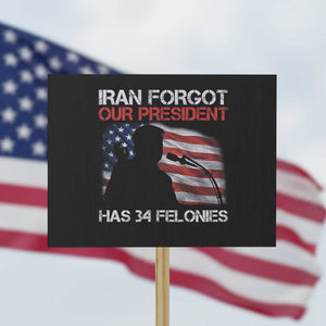 Iran Forgot Our President Has 34 Felonies Protest Sign Funny Political Satire Vintage American Flag TS11 Horizontal 18" × 24" Black Print Your Wear